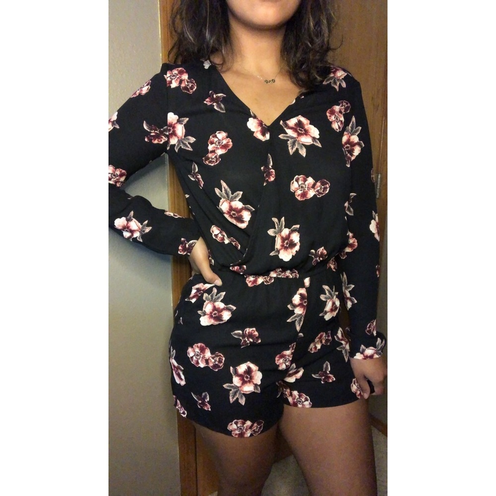 H&M Black Floral L/S Romper